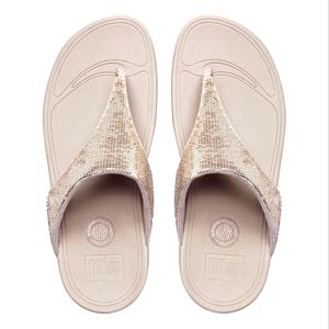 New FitFlop Electra Pale Gold Sequin Sandals 6.5